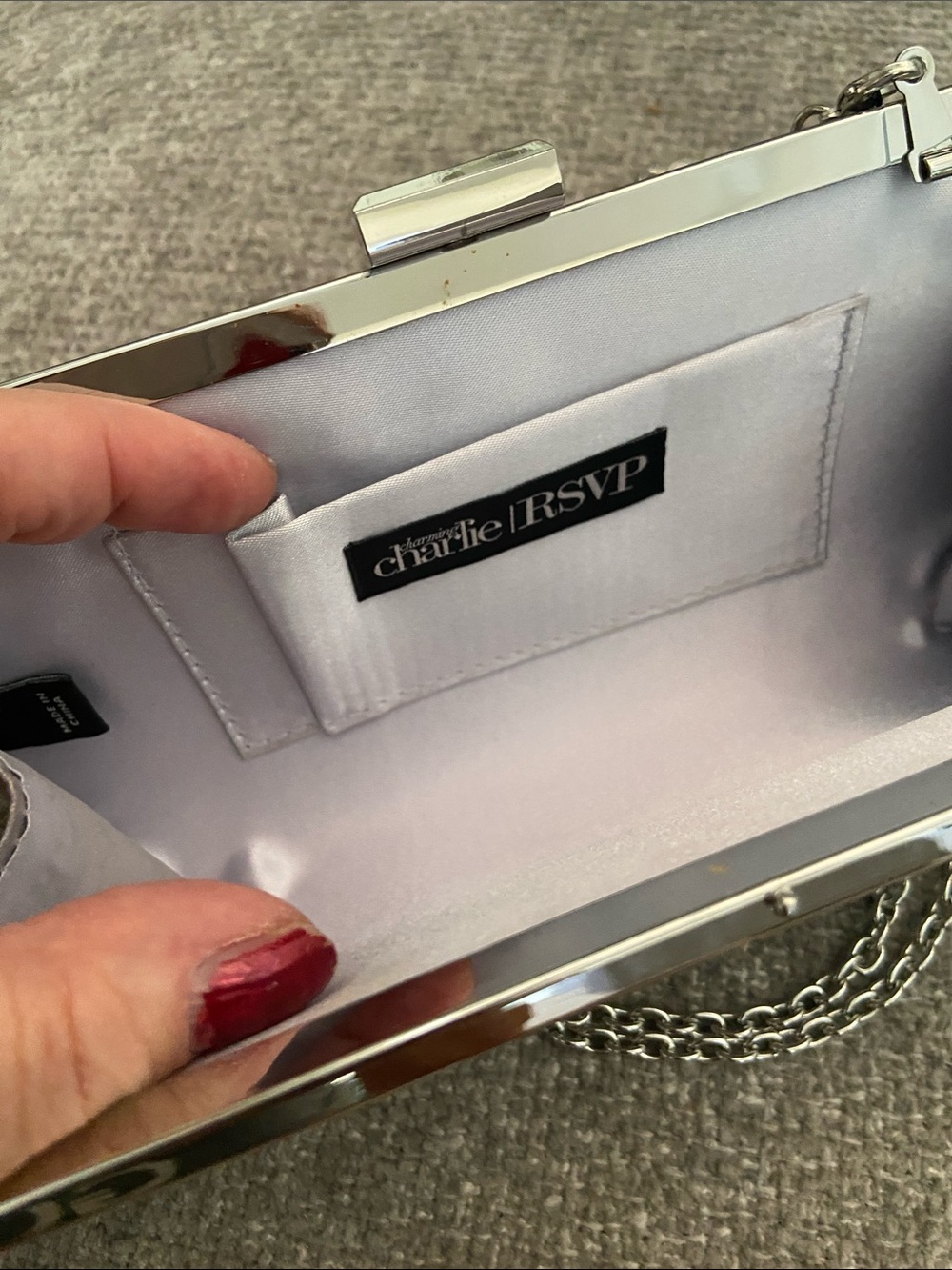 Charming Charlie Silver Rhinestone Chain Clutch - Picture 5 of 9